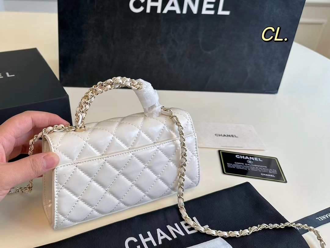 Chanel Small Tote  with Silver-Tone Chain in White - Replica Luxury Bags™
