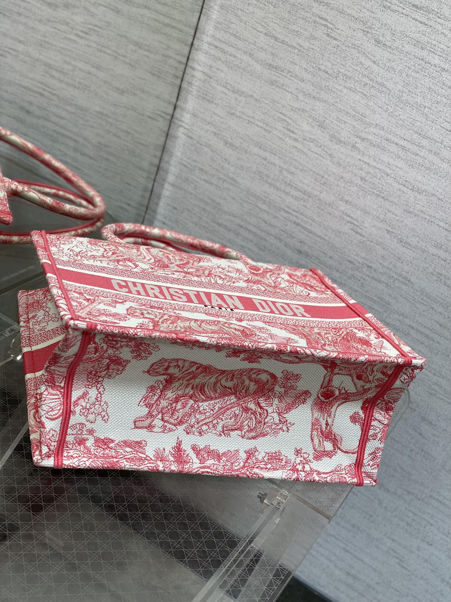 Medium Dior Book Tote  - Tiger - Pink and Ecru Toile de Jouy Embroidery - Replica Luxury Bags™