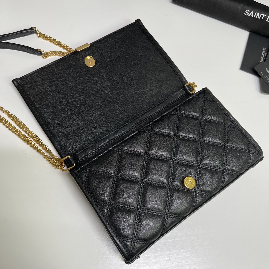 YSL Becky Wallet on Chain  in Diamond Quilted Lambskin - Replica Luxury Bags™