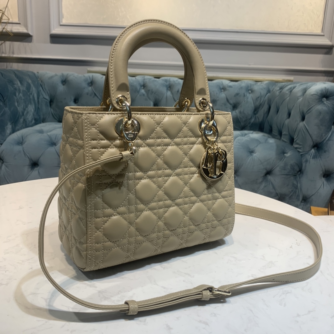 Small Lady Dior  Sand-Colored Cannage Lambskin - Replica Luxury Bags™