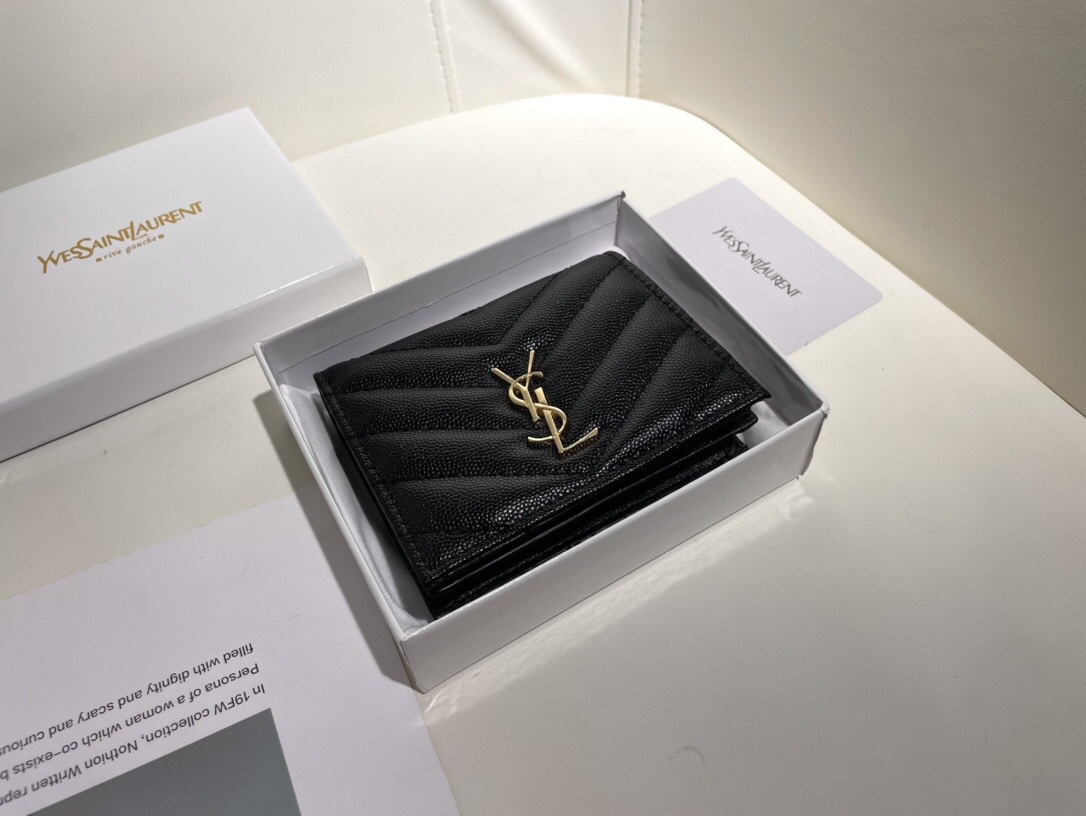YSL Black Leather Wallet - Replica Luxury Bags™