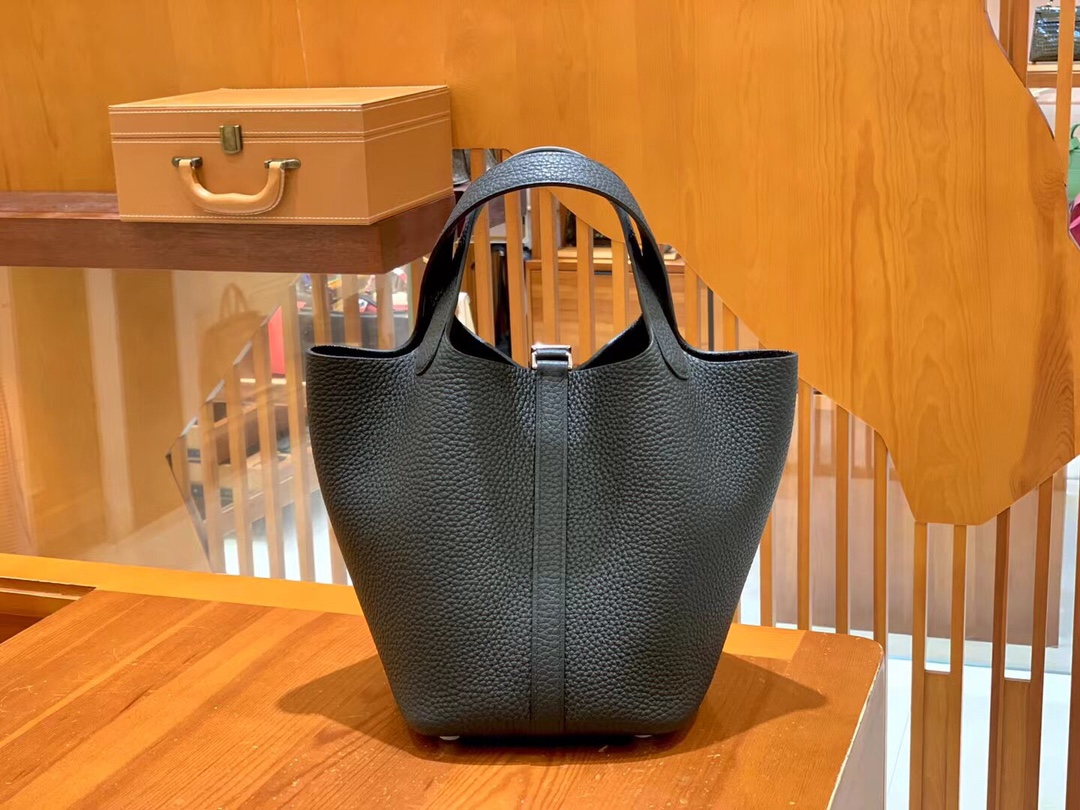 Hermes Picotin lock  18cm in Black Silver Hardware - Replica Luxury Bags™