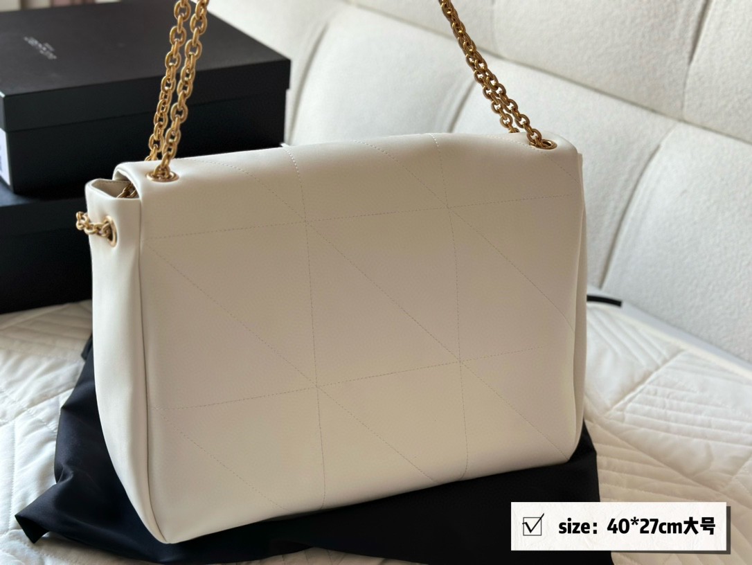YSL White Soft Leather Chain Shoulder - Replica Luxury Bags™