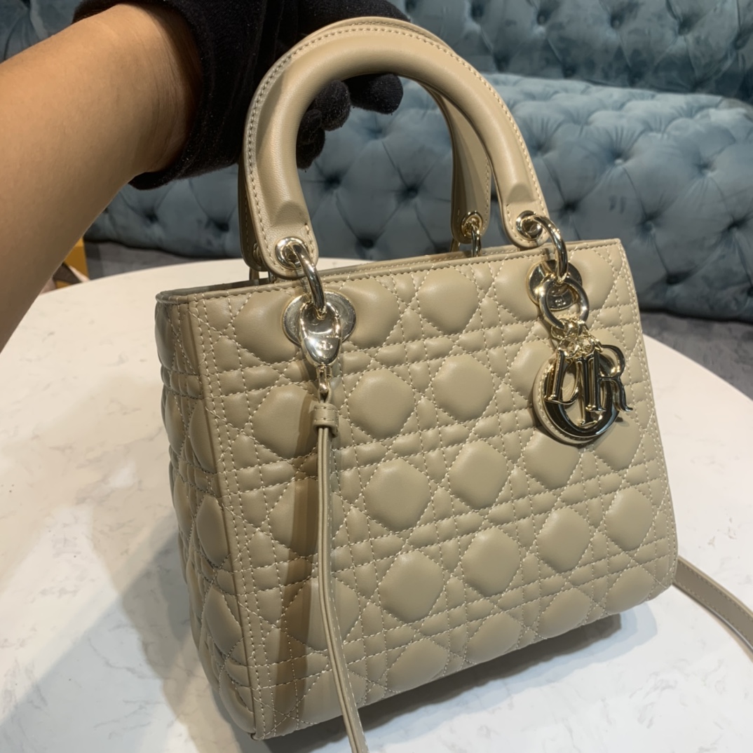 Small Lady Dior  Sand-Colored Cannage Lambskin - Replica Luxury Bags™