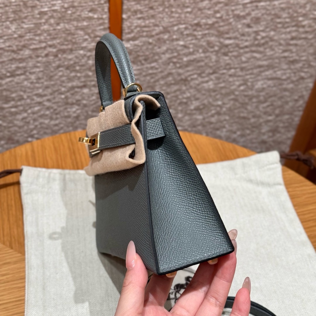 Hermes Mini Kelly 2  in Green Gold Hardware - Replica Luxury Bags™