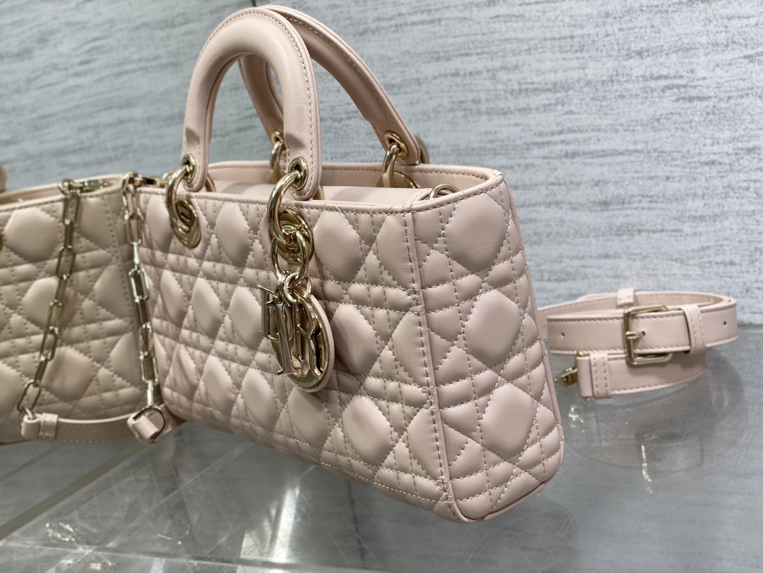Dior Medium Lady D-Joy  | Powder Pink Cannage Lambskin - Replica Luxury Bags™
