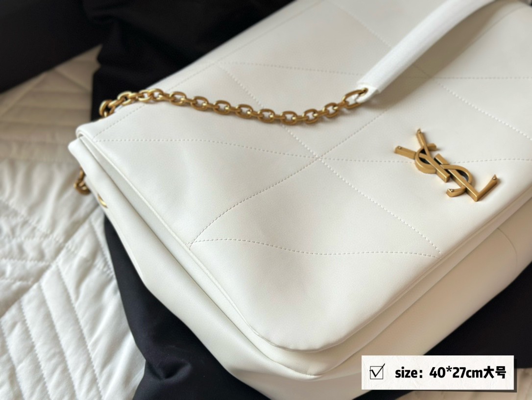 YSL White Soft Leather Chain Shoulder - Replica Luxury Bags™