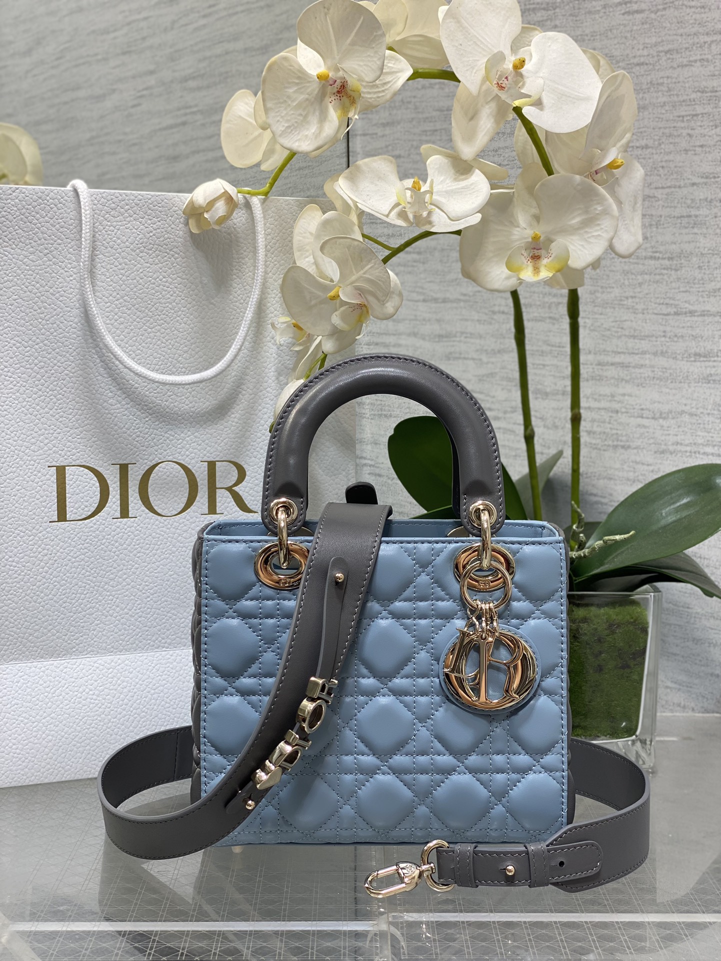 Mini & Small Lady Dior Two Tone  - Grey & Blue - Replica Luxury Bags™