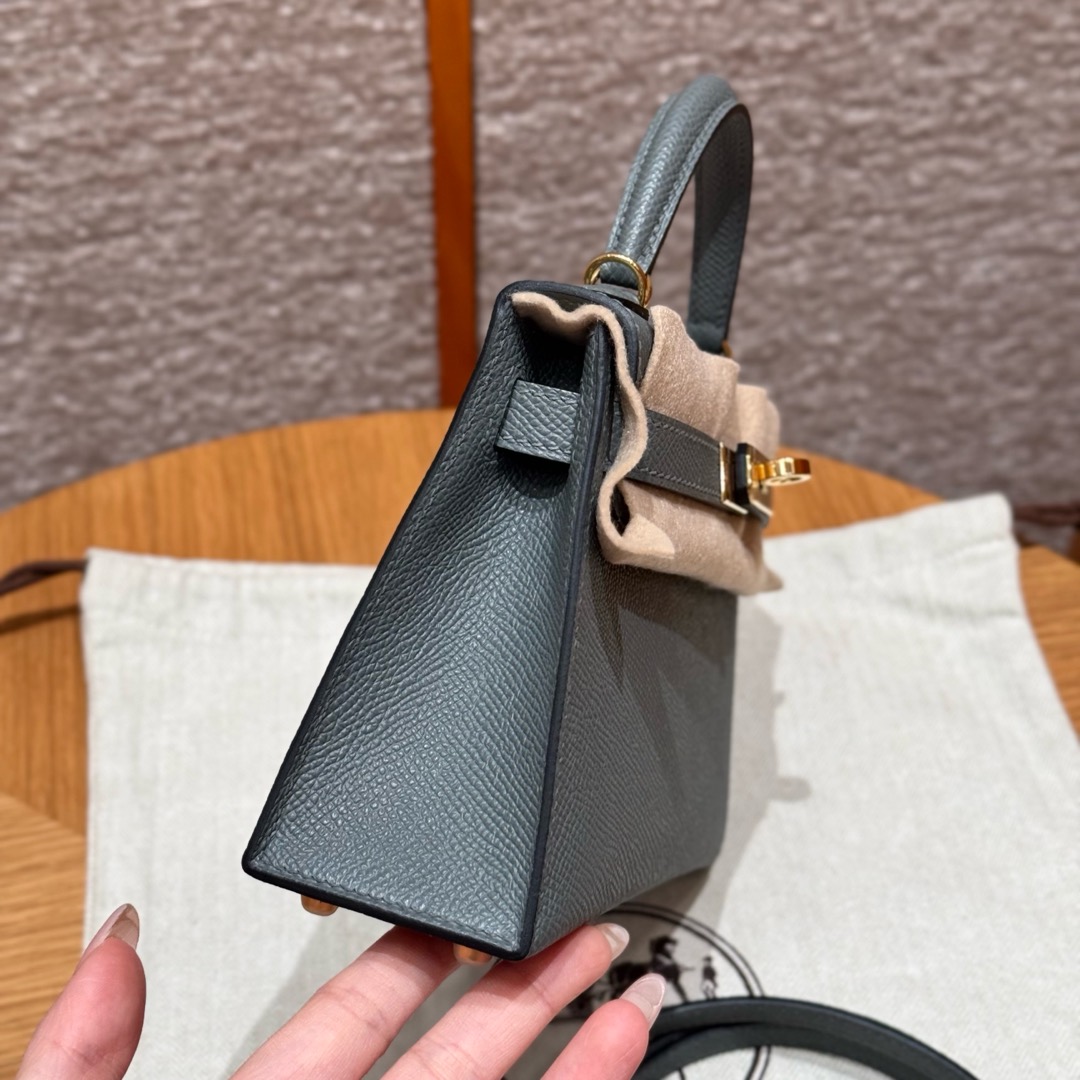 Hermes Mini Kelly 2  in Green Gold Hardware - Replica Luxury Bags™