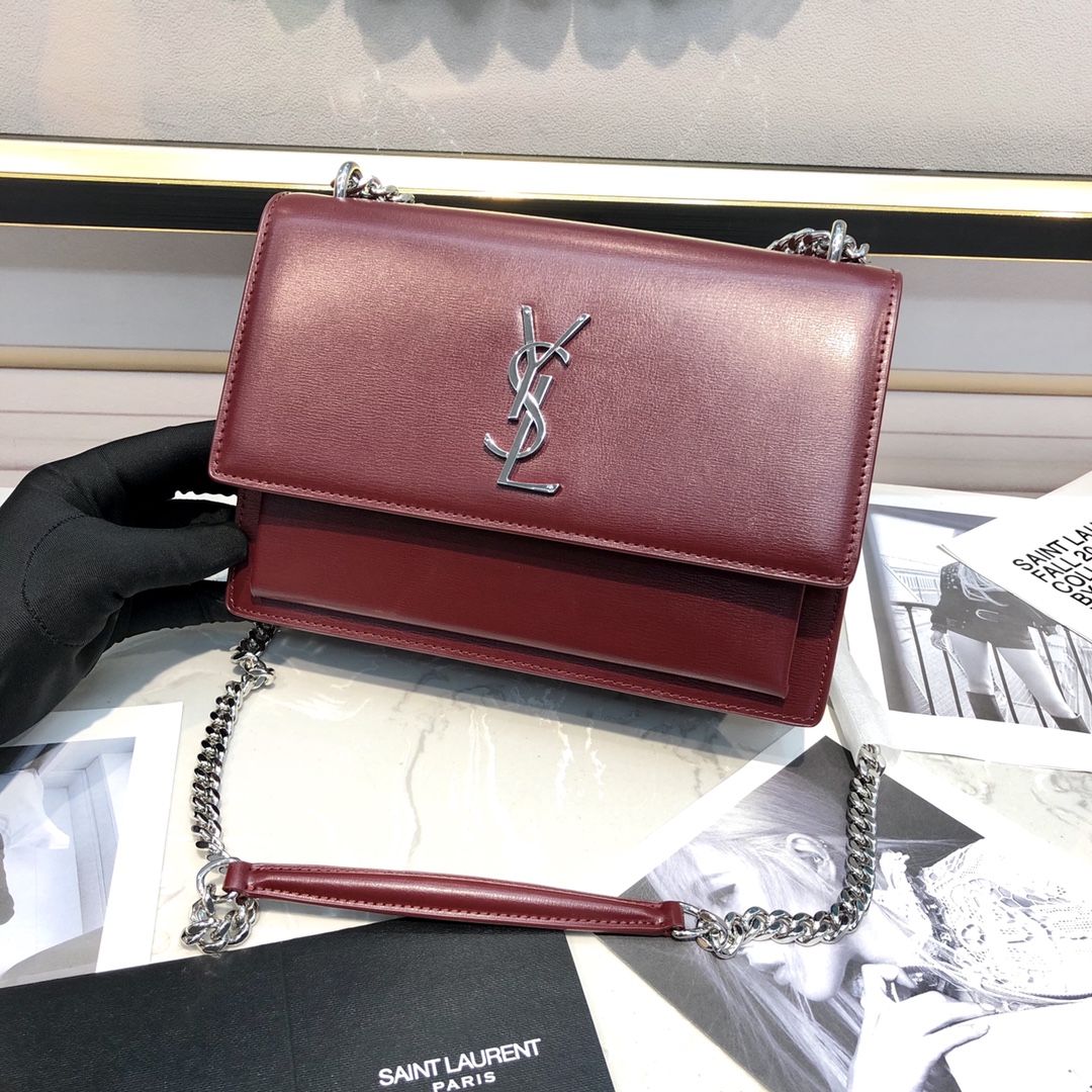 YSL Sunset  in Red Smooth Leather Silver-Toned Hardware - Replica Luxury Bags™