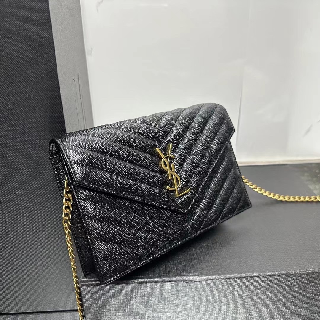 YSL Chain Shoulder  - Black Leather & Gold Hardware - Replica Luxury Bags™