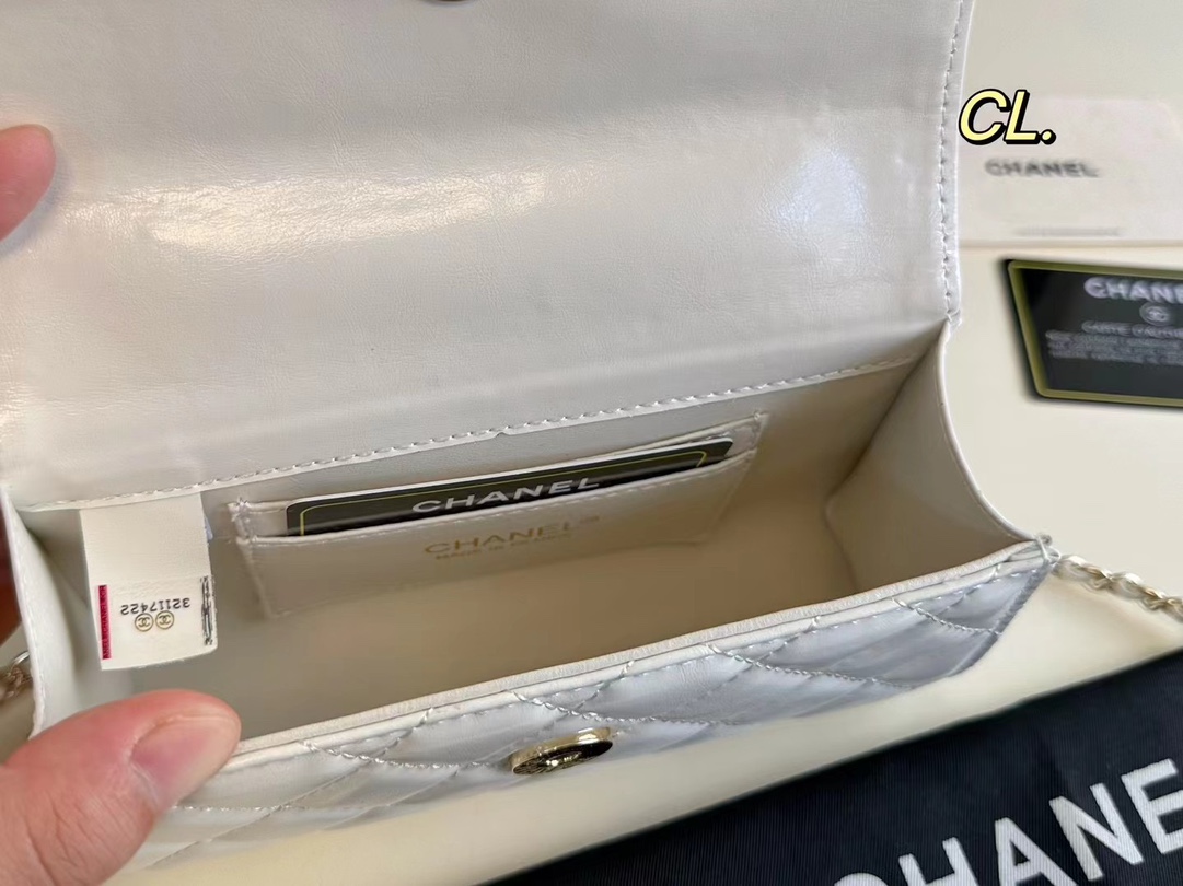 Chanel Small Tote  with Silver-Tone Chain in White - Replica Luxury Bags™