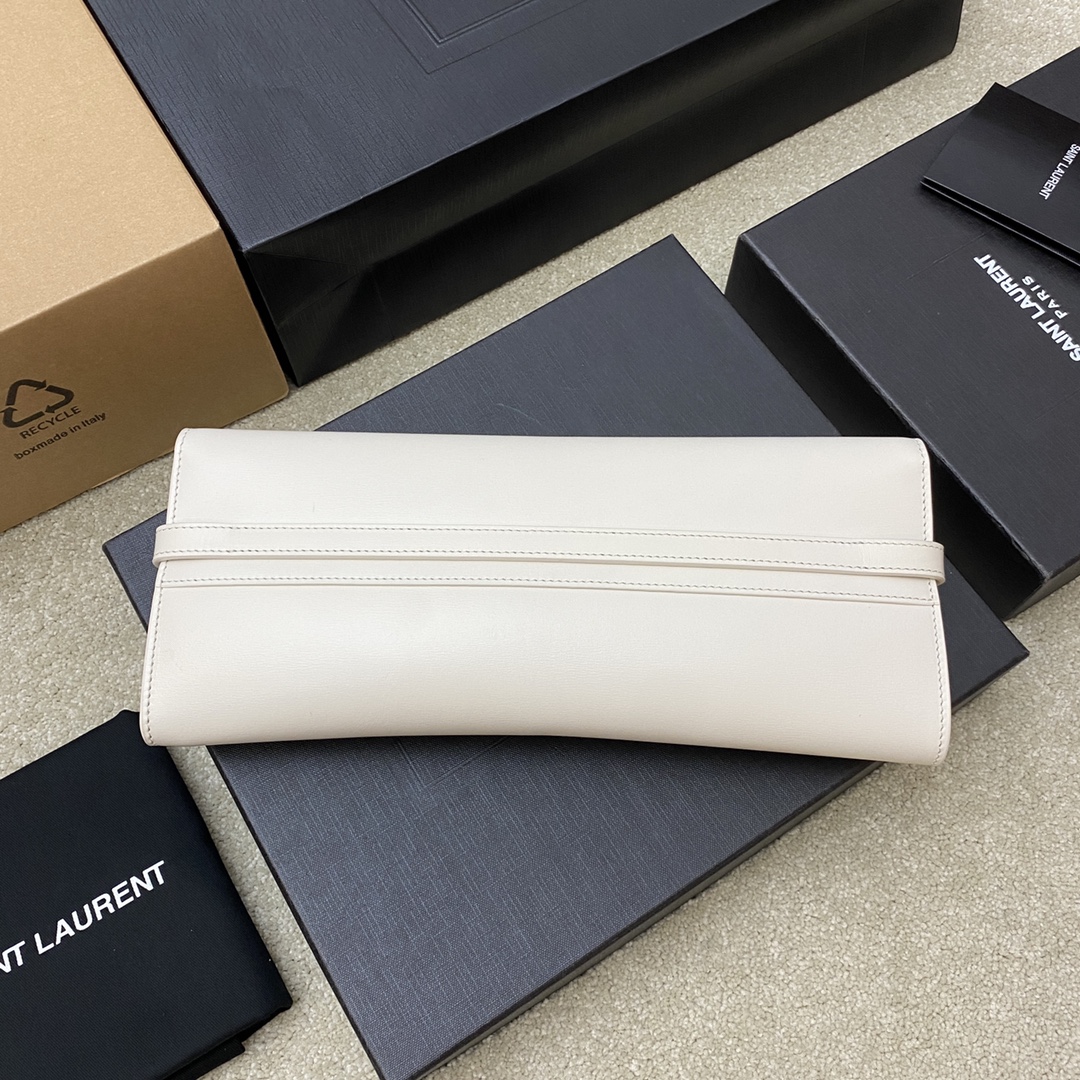 YSL Manhattan Clutch  in White Smooth Leather - Replica Luxury Bags™