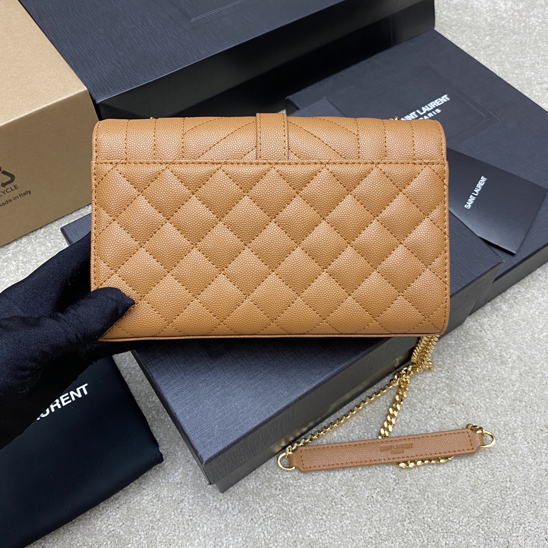 YSL Small Envelope  in Brown Quilted Leather - Replica Luxury Bags™