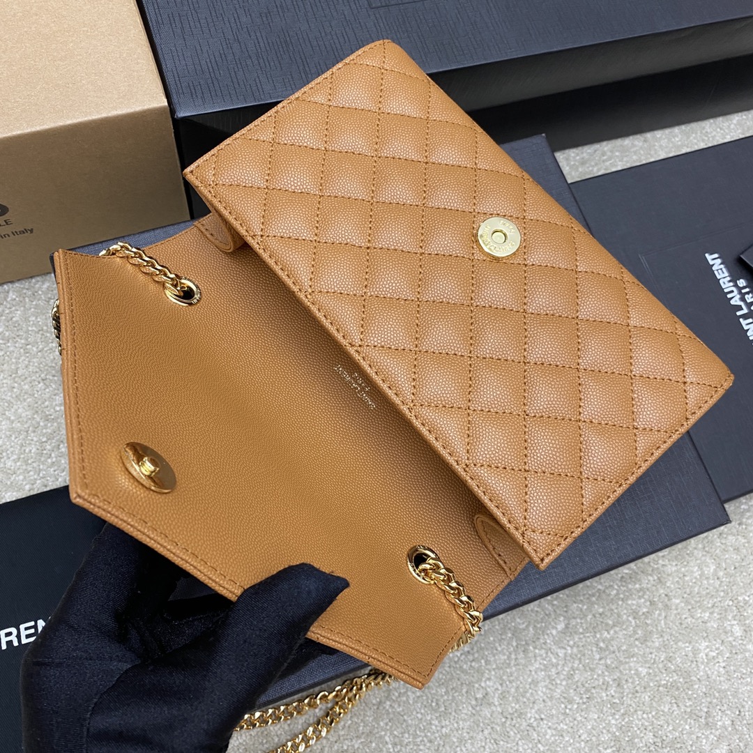 YSL Small Envelope  in Brown Quilted Leather - Replica Luxury Bags™