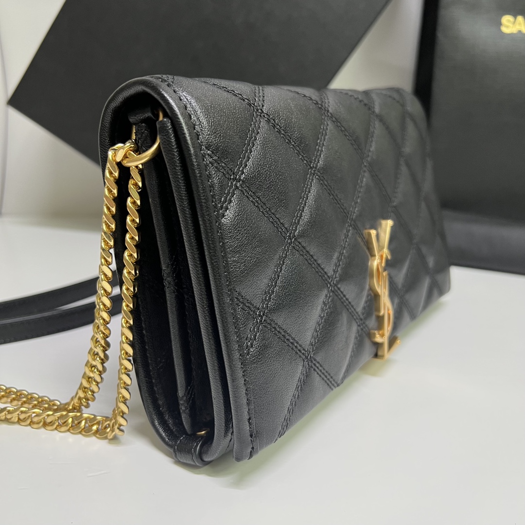 YSL Becky Wallet on Chain  in Diamond Quilted Lambskin - Replica Luxury Bags™