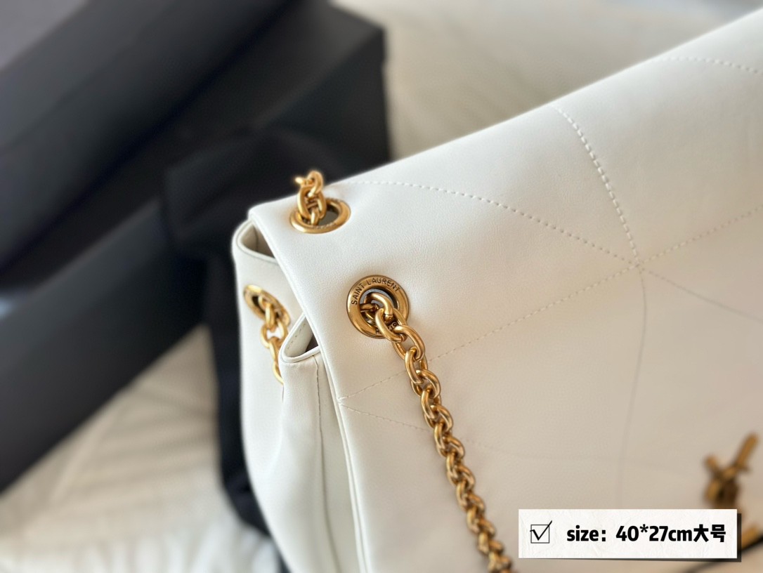 YSL White Soft Leather Chain Shoulder - Replica Luxury Bags™
