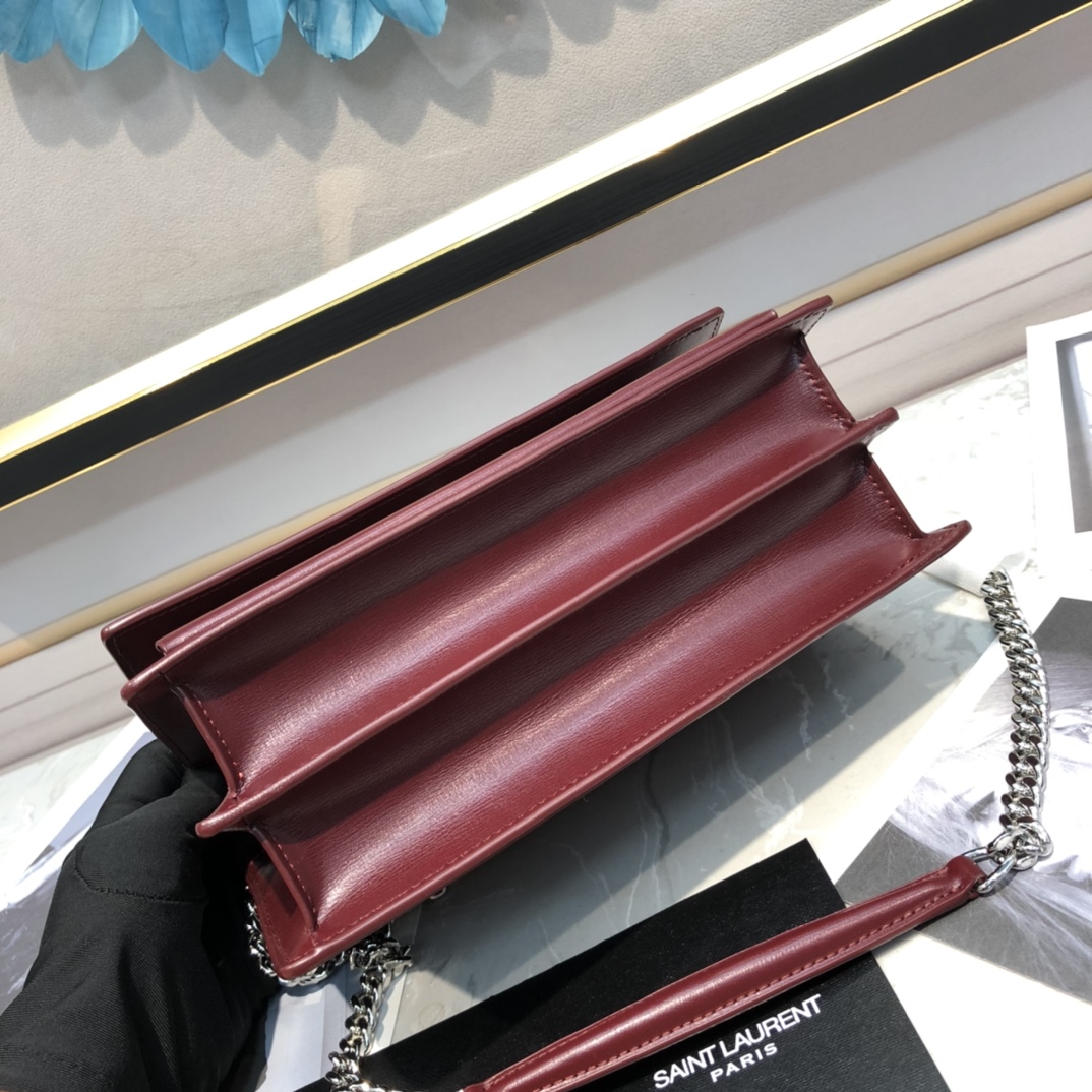 YSL Sunset  in Red Smooth Leather Silver-Toned Hardware - Replica Luxury Bags™