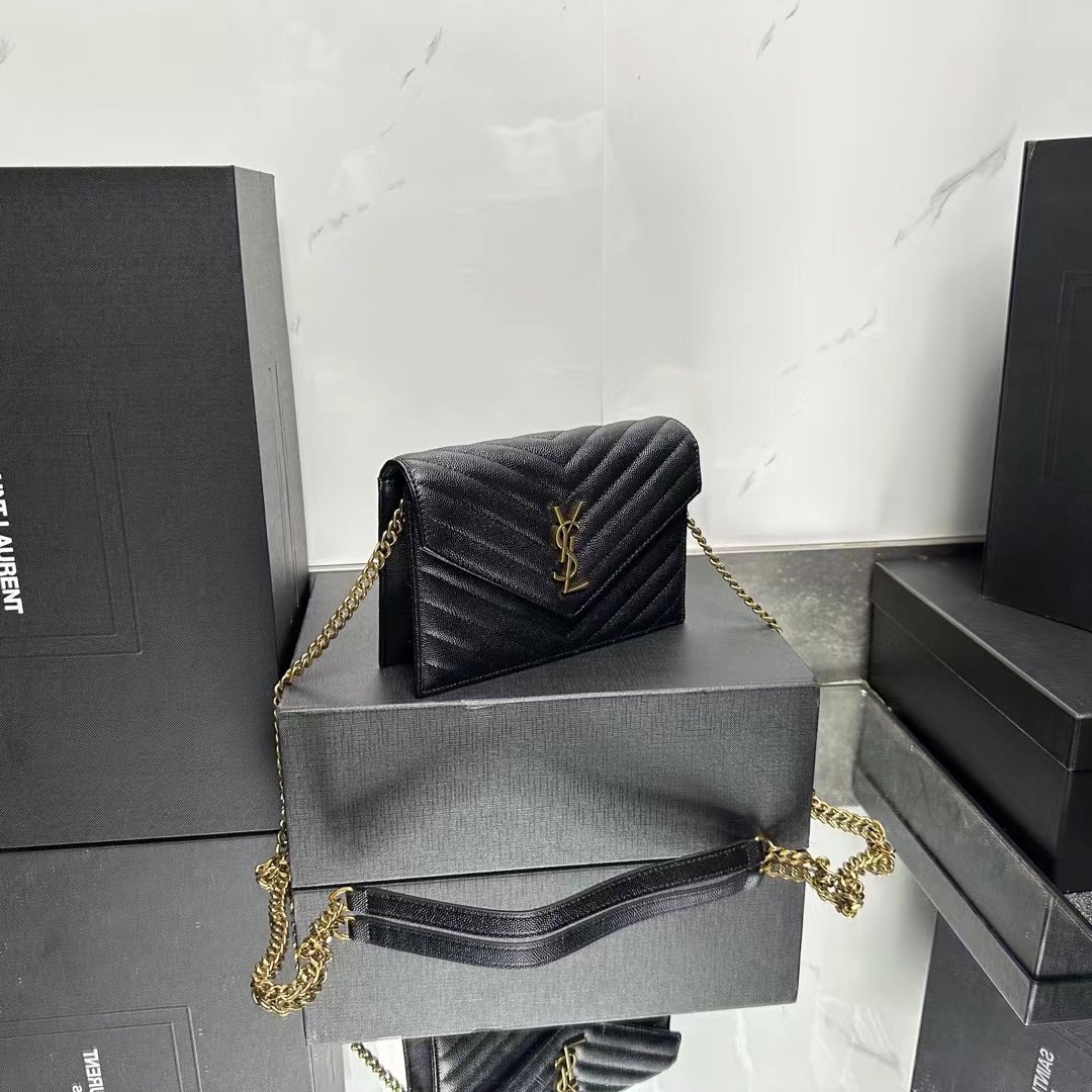 YSL Chain Shoulder  - Black Leather & Gold Hardware - Replica Luxury Bags™