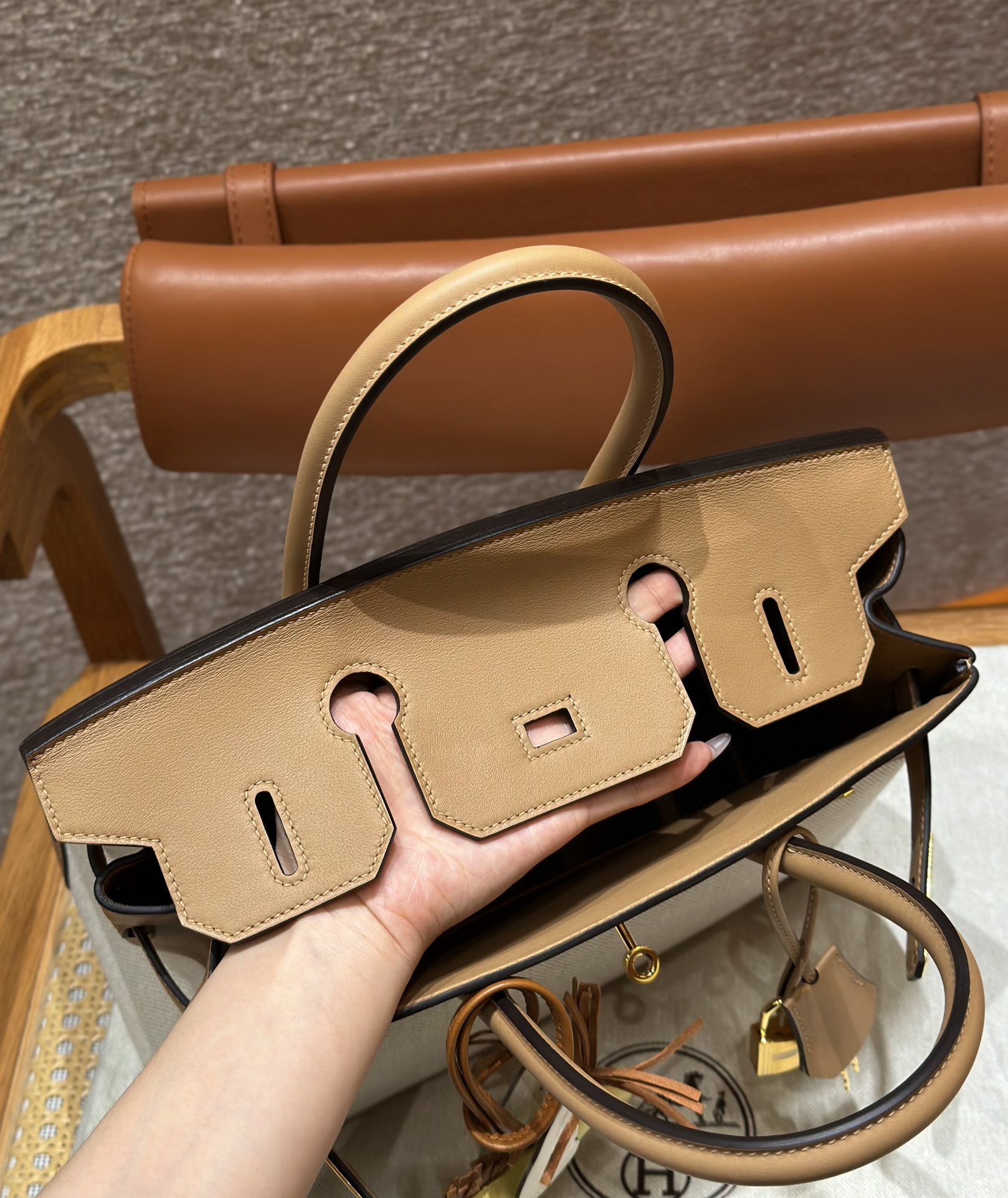 Hermes Birkin  30cm in Brown & White Red Gold Hardware - Replica Luxury Bags™