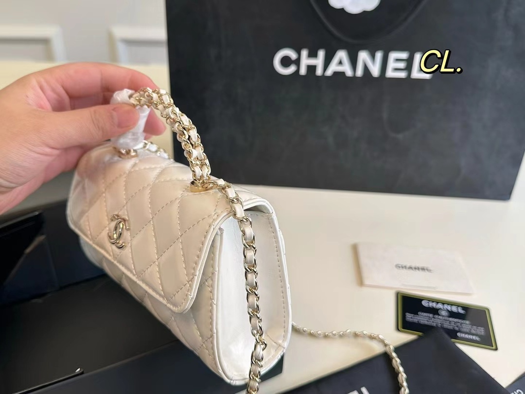Chanel Small Tote  with Silver-Tone Chain in White - Replica Luxury Bags™