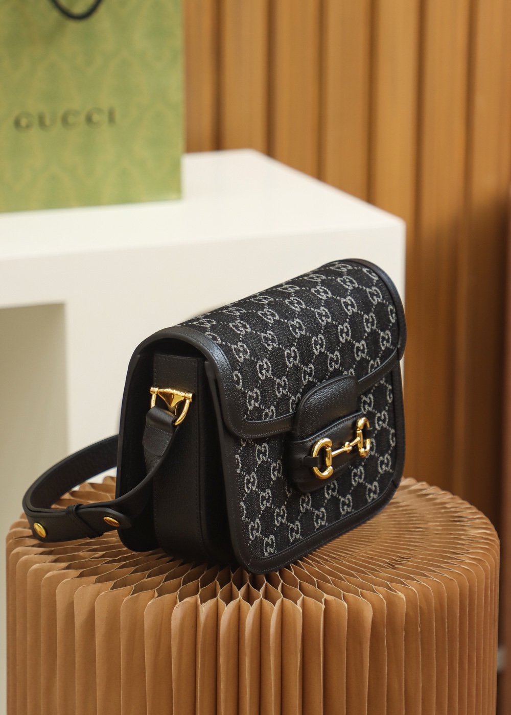 Gucci GG Black Denim 1955 Horsebit - Replica Luxury Bags™