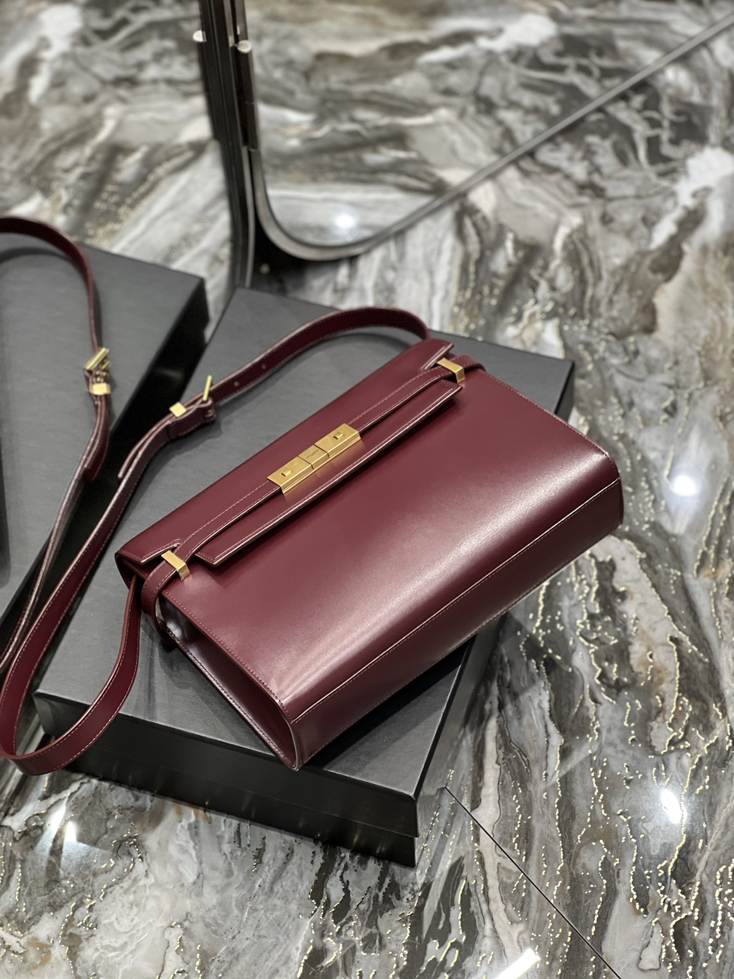YSL Medium Manhattan  in Wine Red Smooth Leather - Replica Luxury Bags™