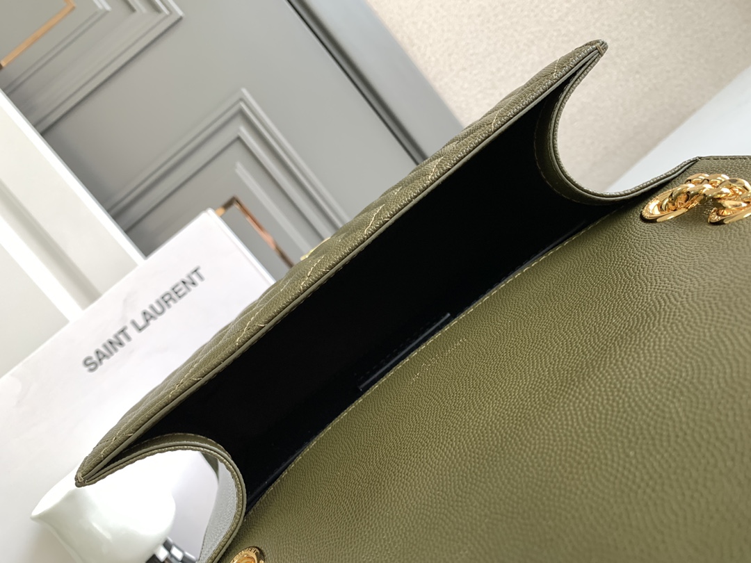 YSL Medium Envelope  in Olive Green Quilted Leather - Replica Luxury Bags™