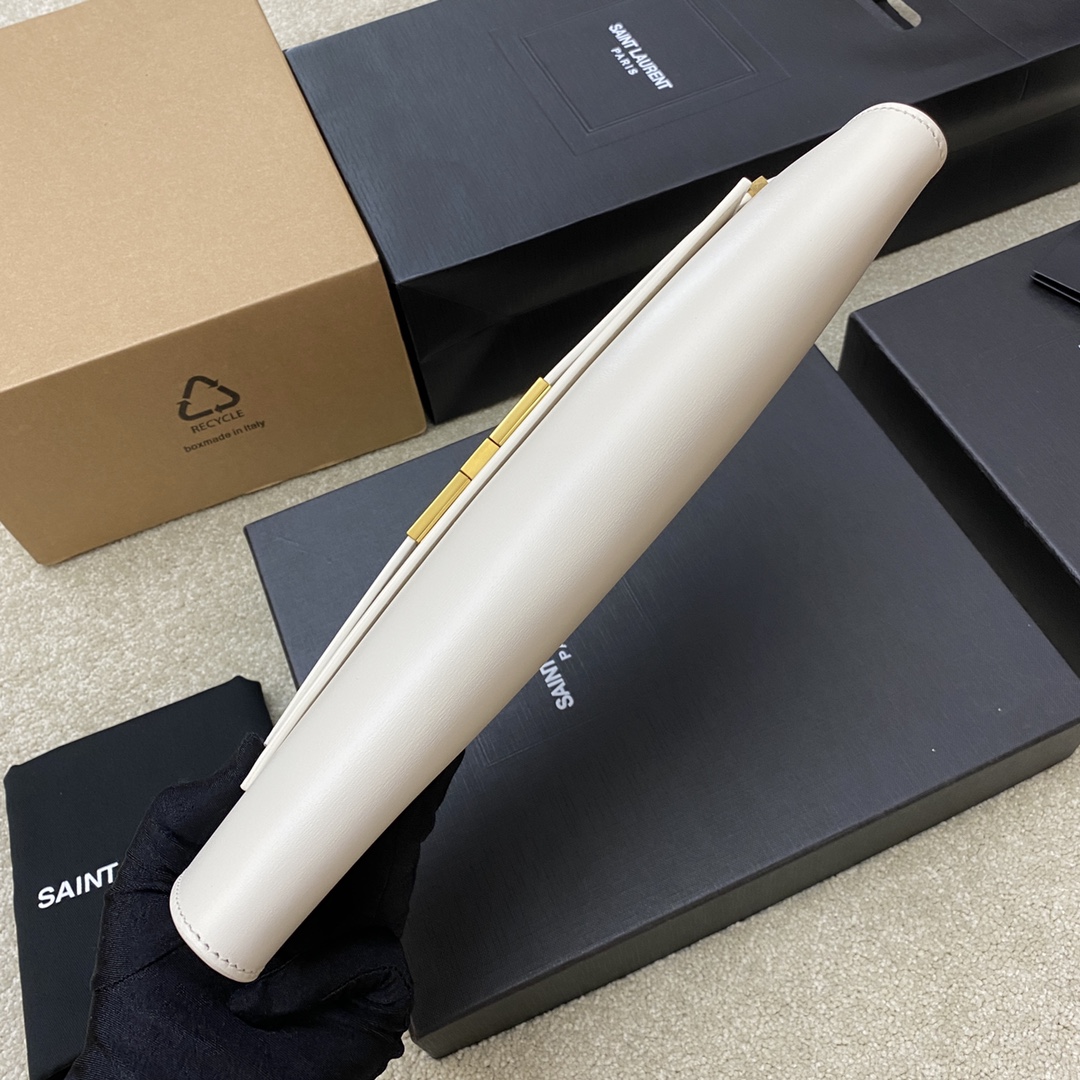 YSL Manhattan Clutch  in White Smooth Leather - Replica Luxury Bags™