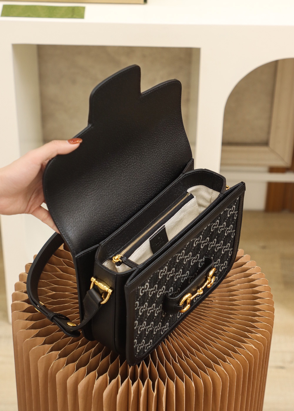 Gucci GG Black Denim 1955 Horsebit - Replica Luxury Bags™