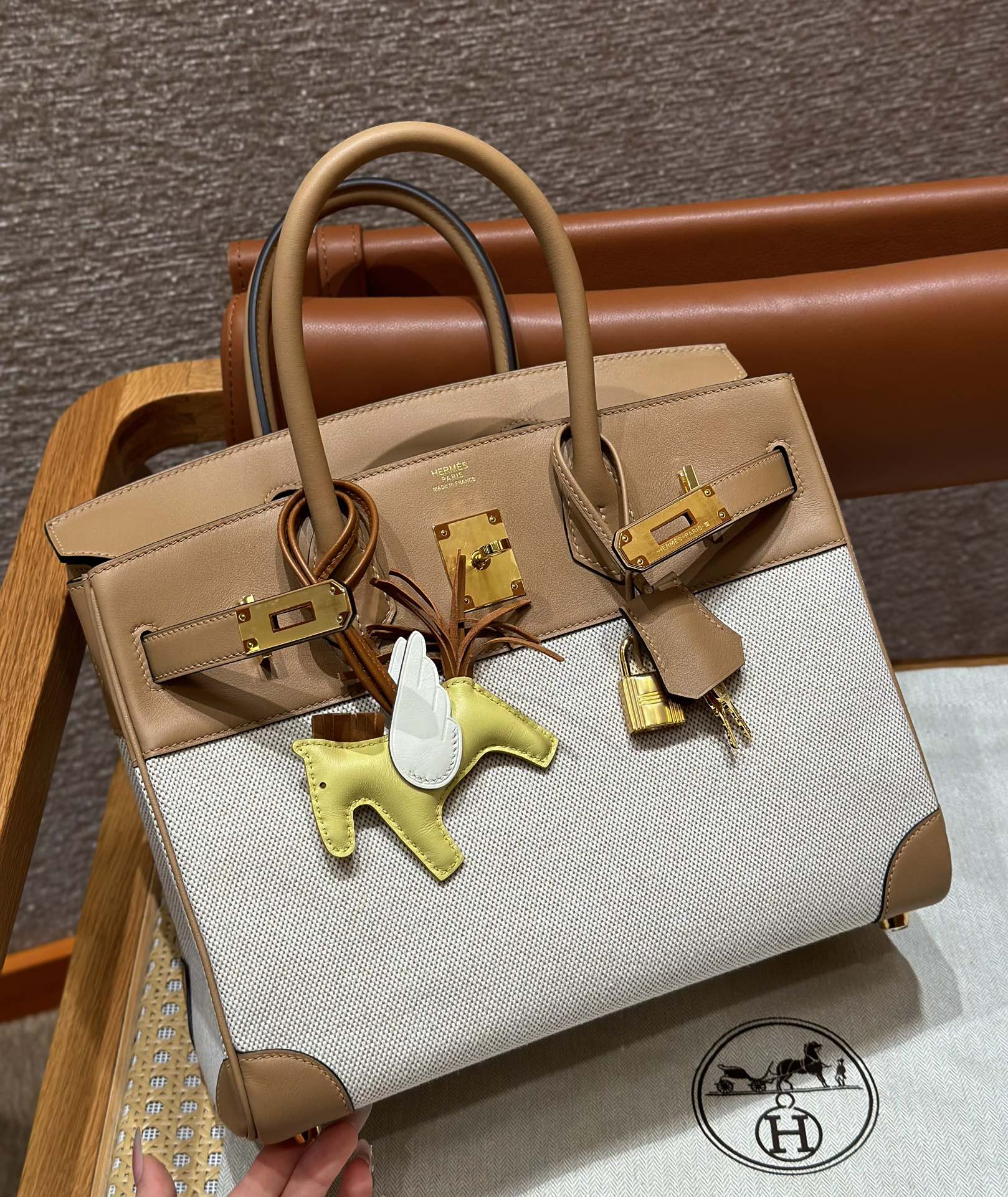 Hermes Birkin  30cm in Brown & White Red Gold Hardware - Replica Luxury Bags™