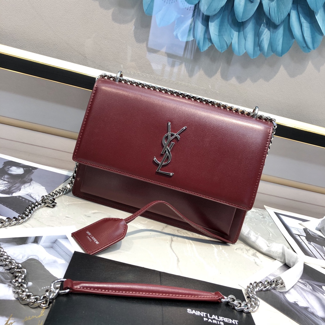 YSL Sunset  in Red Smooth Leather Silver-Toned Hardware - Replica Luxury Bags™