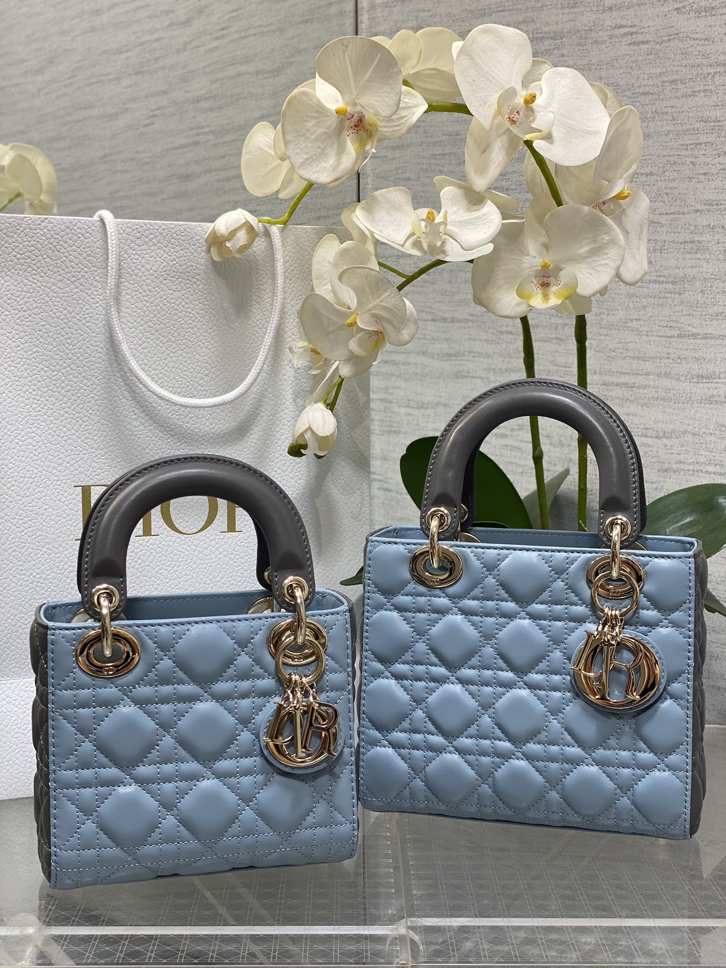 Mini & Small Lady Dior Two Tone  - Grey & Blue - Replica Luxury Bags™