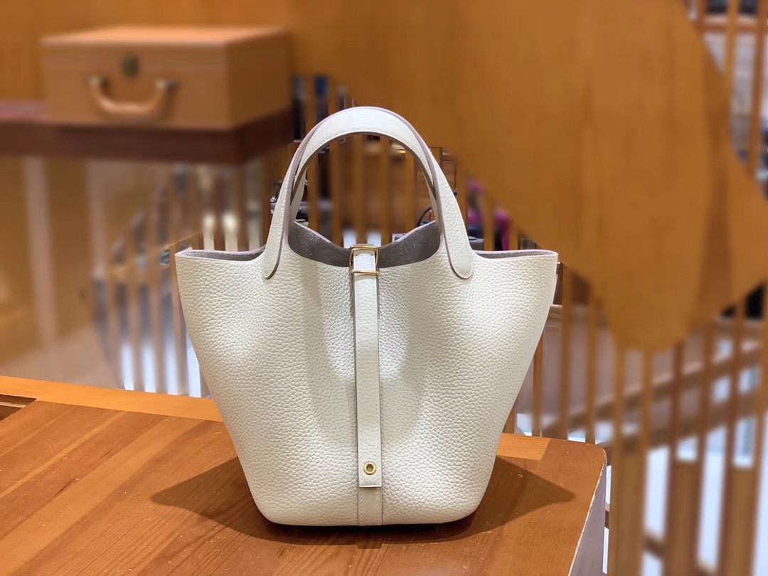 Hermes Picotin lock  18cm in White Gold Hardware - Replica Luxury Bags™