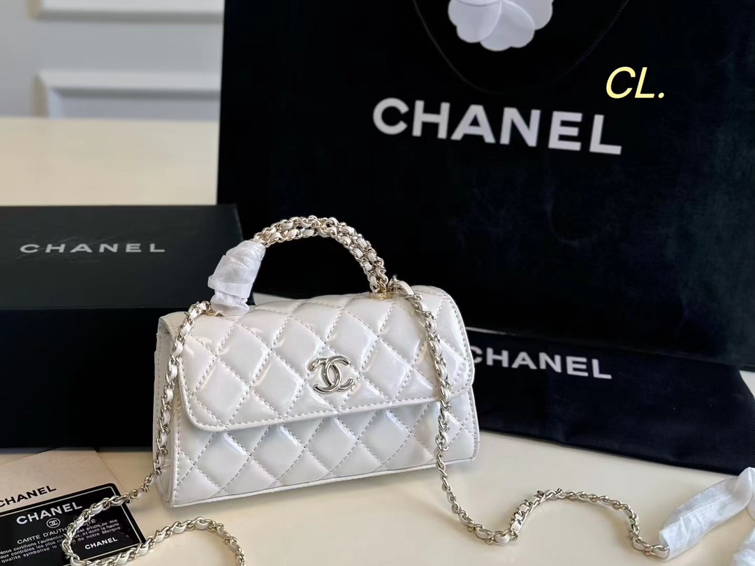 Chanel Small Tote  with Silver-Tone Chain in White - Replica Luxury Bags™