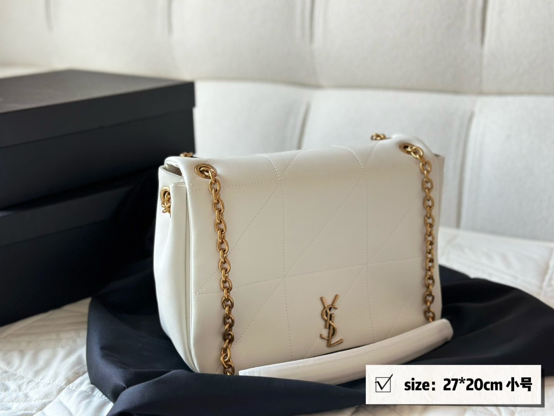 YSL White Soft Leather Chain Shoulder - Replica Luxury Bags™