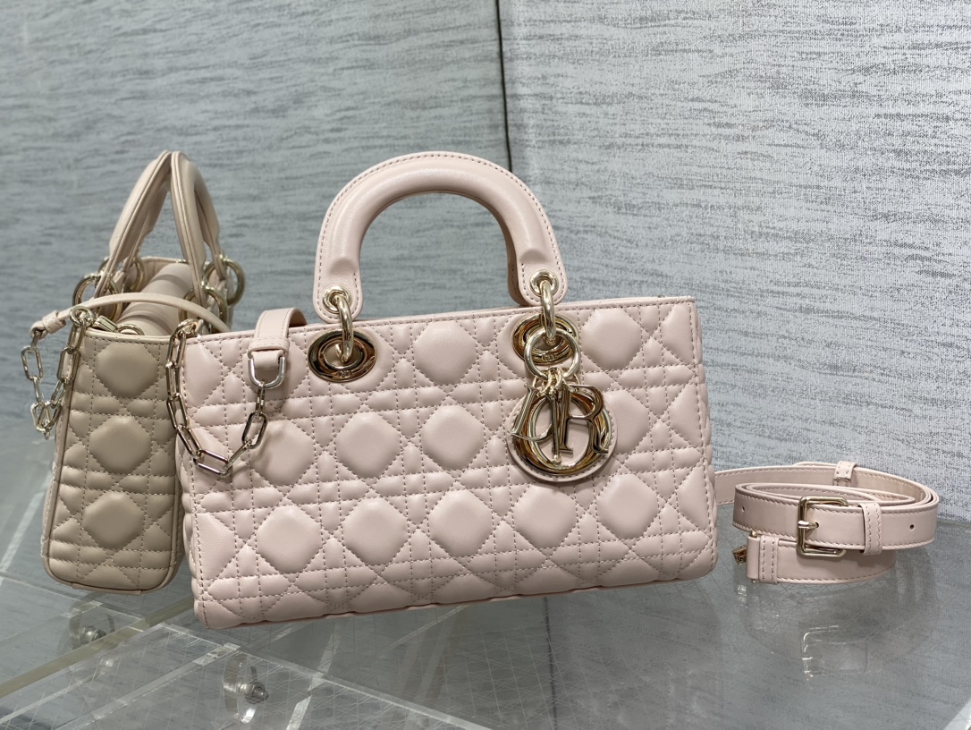 Dior Medium Lady D-Joy  | Powder Pink Cannage Lambskin - Replica Luxury Bags™