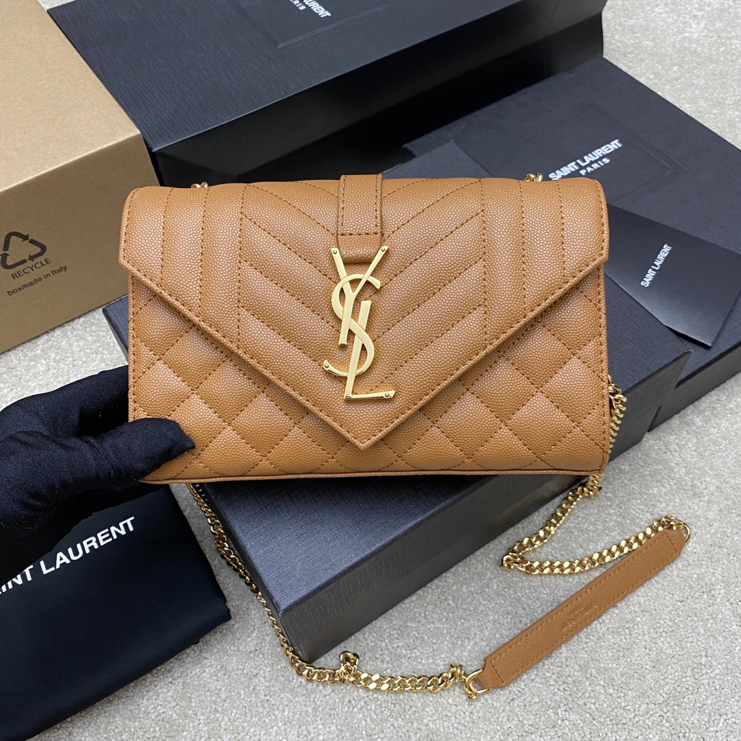 YSL Small Envelope  in Brown Quilted Leather - Replica Luxury Bags™