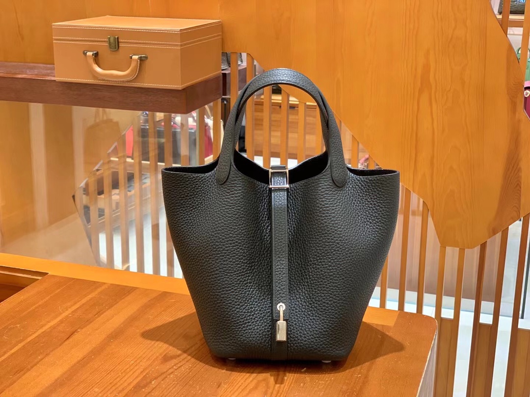 Hermes Picotin lock  18cm in Black Silver Hardware - Replica Luxury Bags™