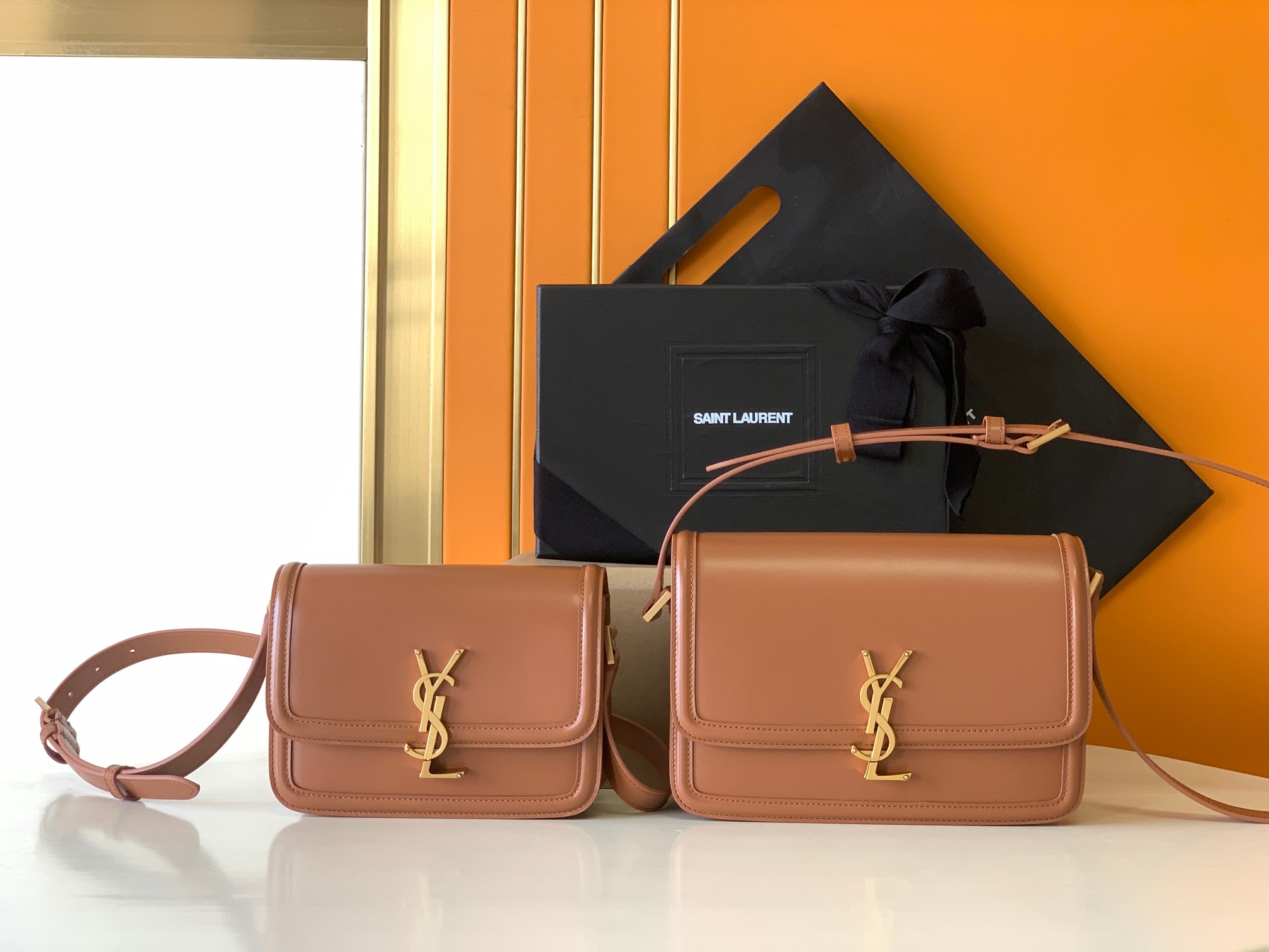 YSL Solferino Small & Medium Satchel in Box  in Brown - Replica Luxury Bags™