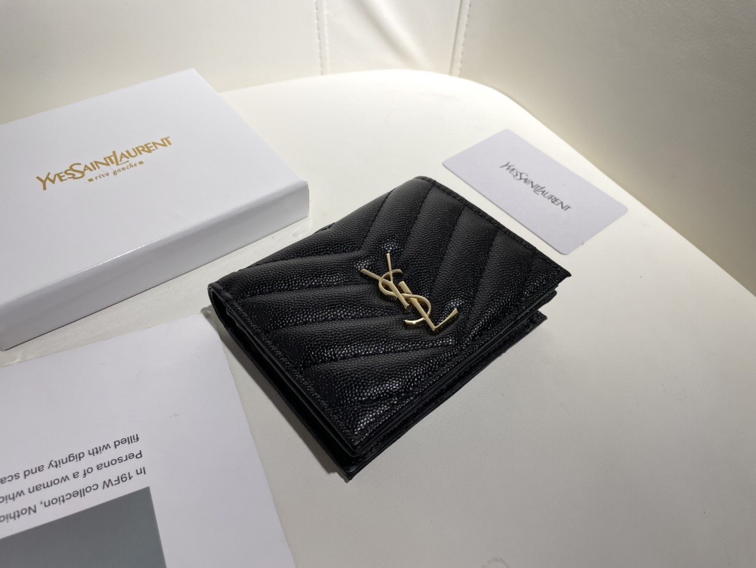 YSL Black Leather Wallet - Replica Luxury Bags™