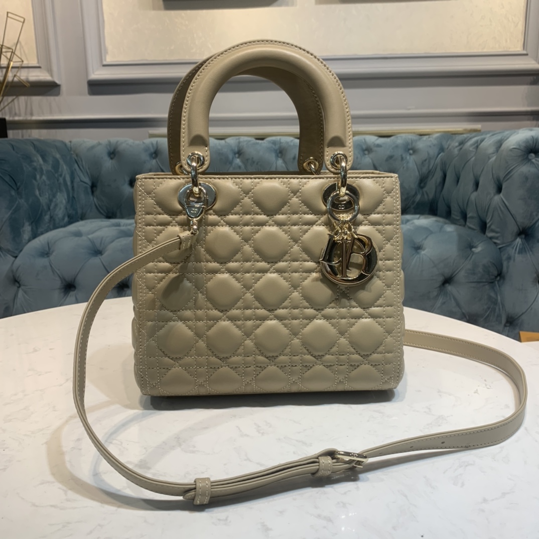 Small Lady Dior  Sand-Colored Cannage Lambskin - Replica Luxury Bags™