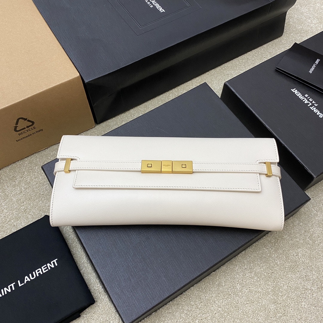YSL Manhattan Clutch  in White Smooth Leather - Replica Luxury Bags™