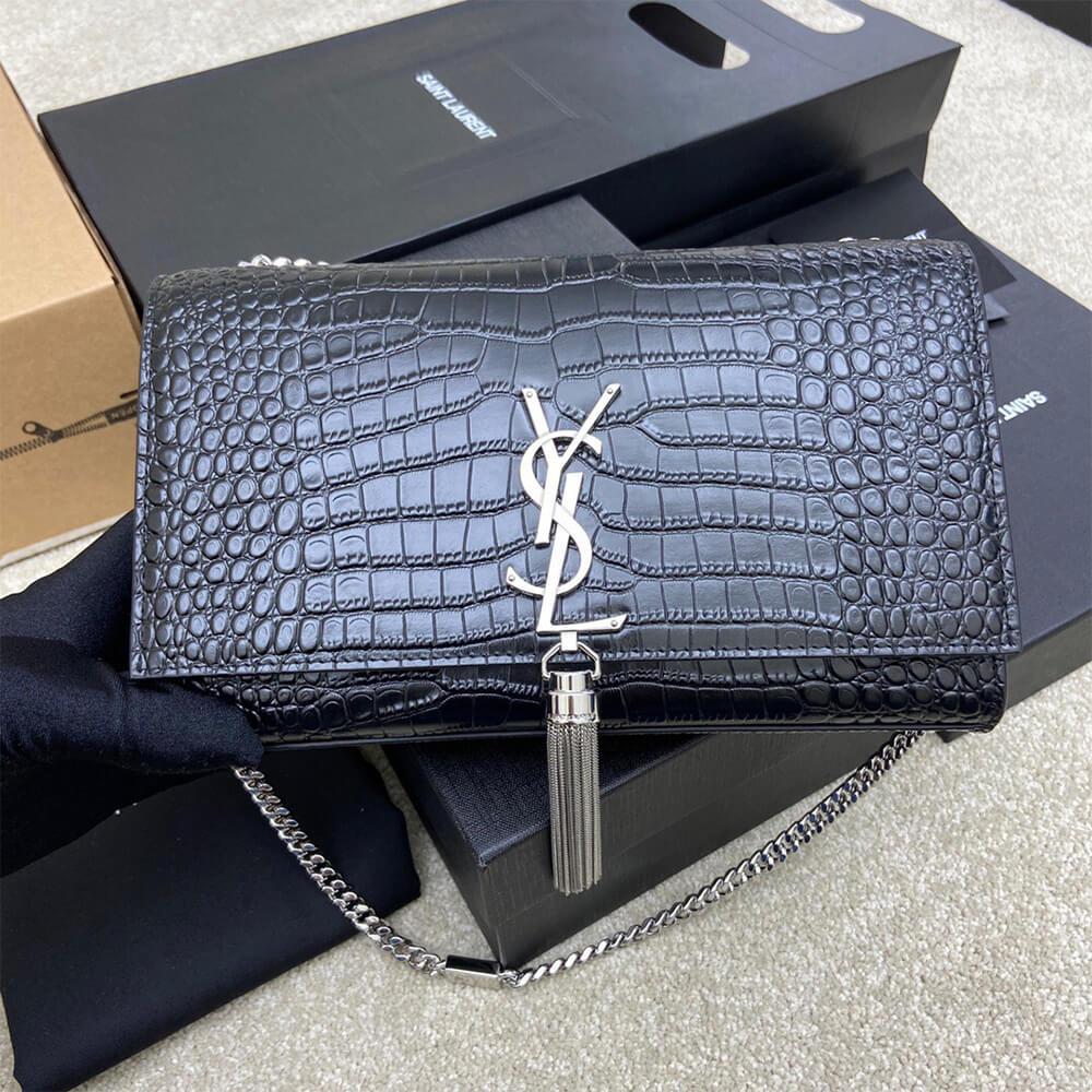 YSL Kate Medium Tassel Bag in Crocodile-Embossed Leather - Replica Luxury Bags™