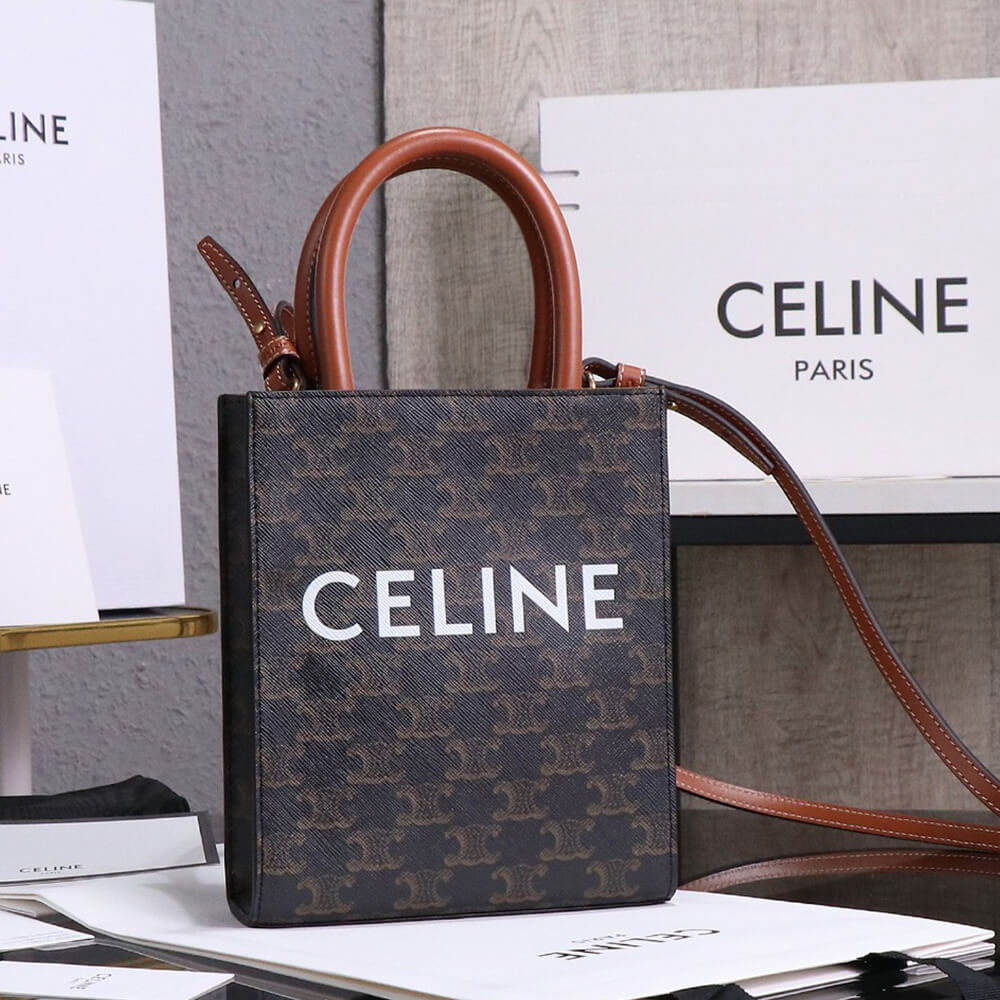 Celine Mini Vertical Cabas Bag in Triomphe Canvas with Celine Print - Replica Luxury Bags™