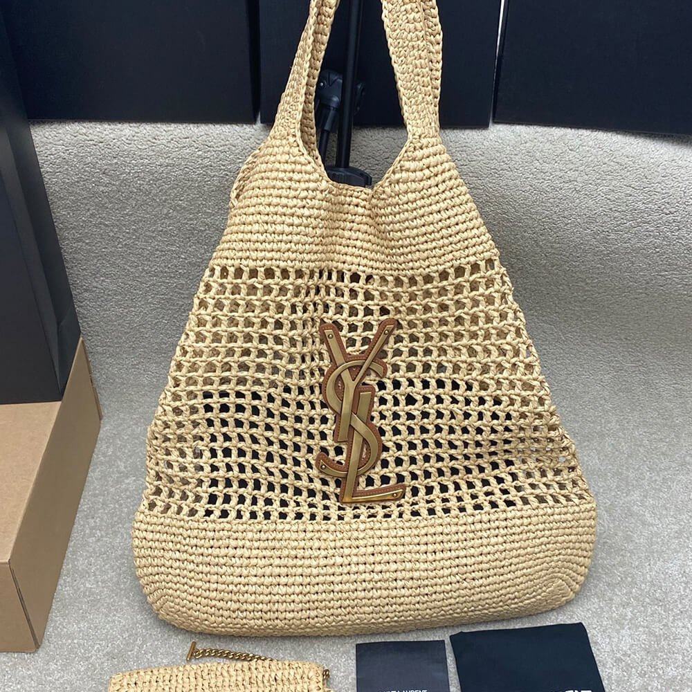 YSL Icare Shopping Bag In Raffia - Replica Luxury Bags™