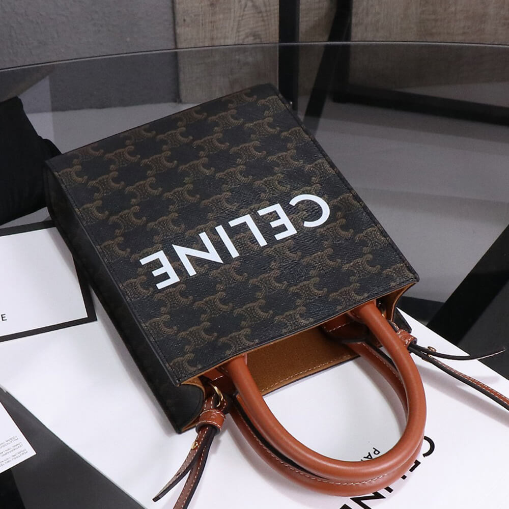 Celine Mini Vertical Cabas Bag in Triomphe Canvas with Celine Print - Replica Luxury Bags™