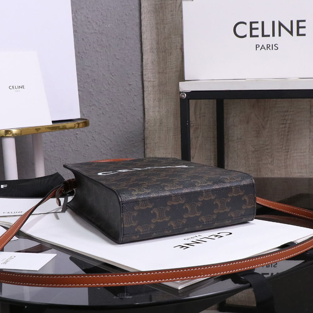 Celine Mini Vertical Cabas Bag in Triomphe Canvas with Celine Print - Replica Luxury Bags™