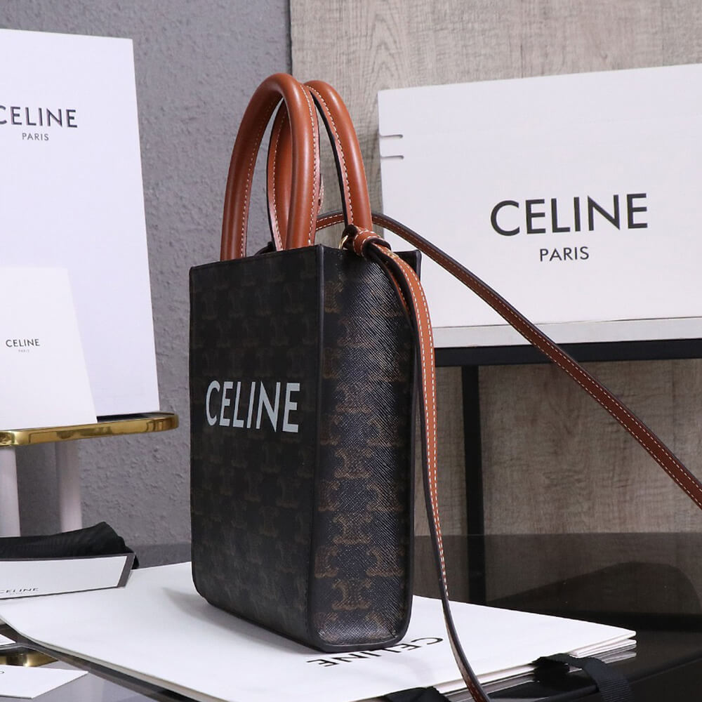 Celine Mini Vertical Cabas Bag in Triomphe Canvas with Celine Print - Replica Luxury Bags™