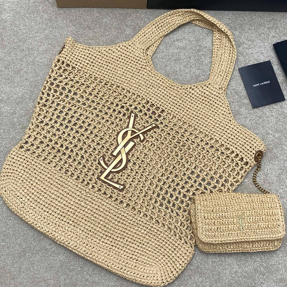 YSL Icare Shopping Bag In Raffia - Replica Luxury Bags™